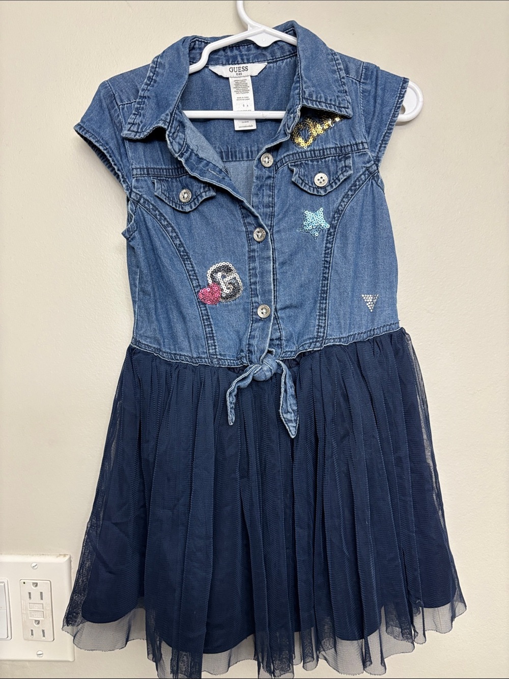 GUESS Denim Bodice with Navy Tulle Skirt Girls Dress - Picture 1 of 3